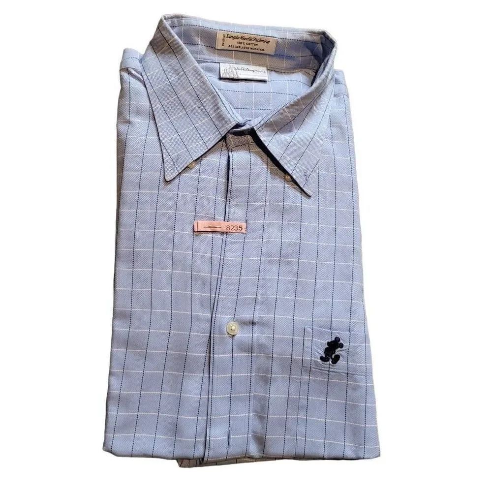 Vintage Walt Disney World Single Needle Button Down Shirt Blue Check Mens Large